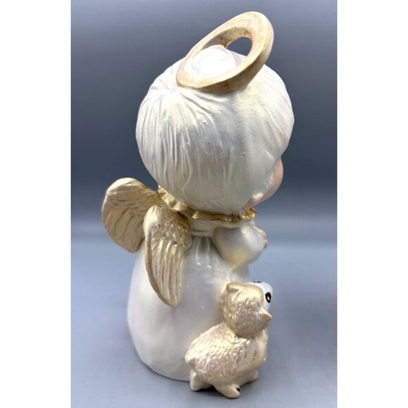 Vtg 1982 2 Pc Ceramic Kissing Angel Figurines Set Lamb Hand Painted Girl Boy - Picture 3 of 7